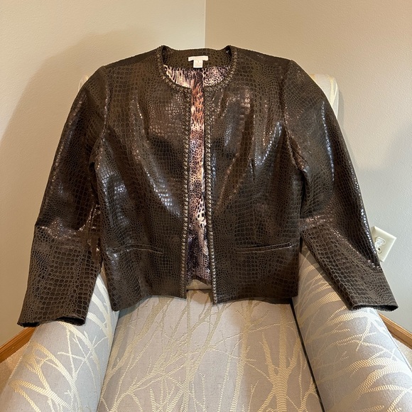 Chico’s Crocodile Embossed Brown Faux Leather Jacket - Picture 2 of 9
